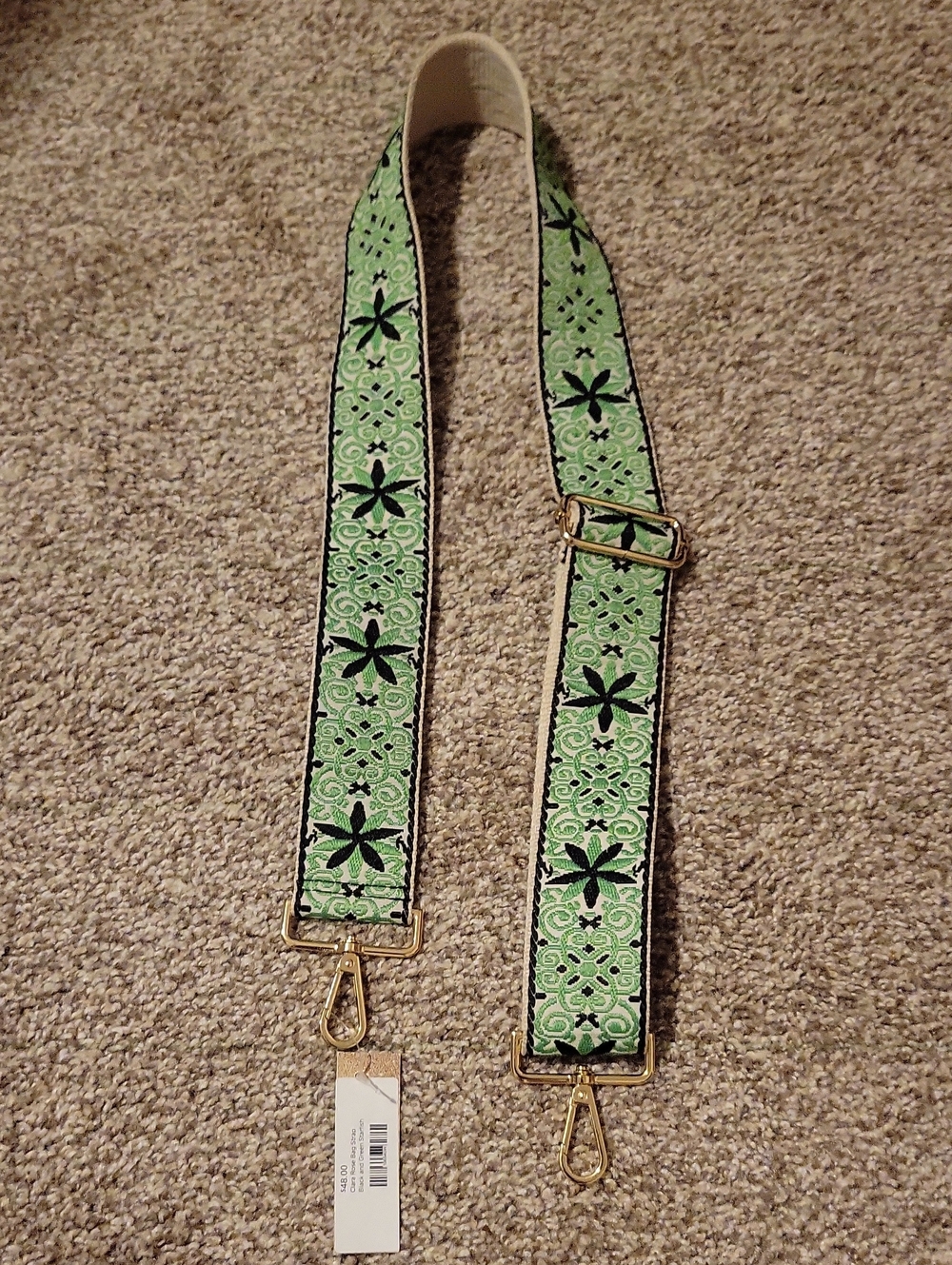 NWT Clara Rose Adjustable Green Patterned Bag Strap with Gold Hardware